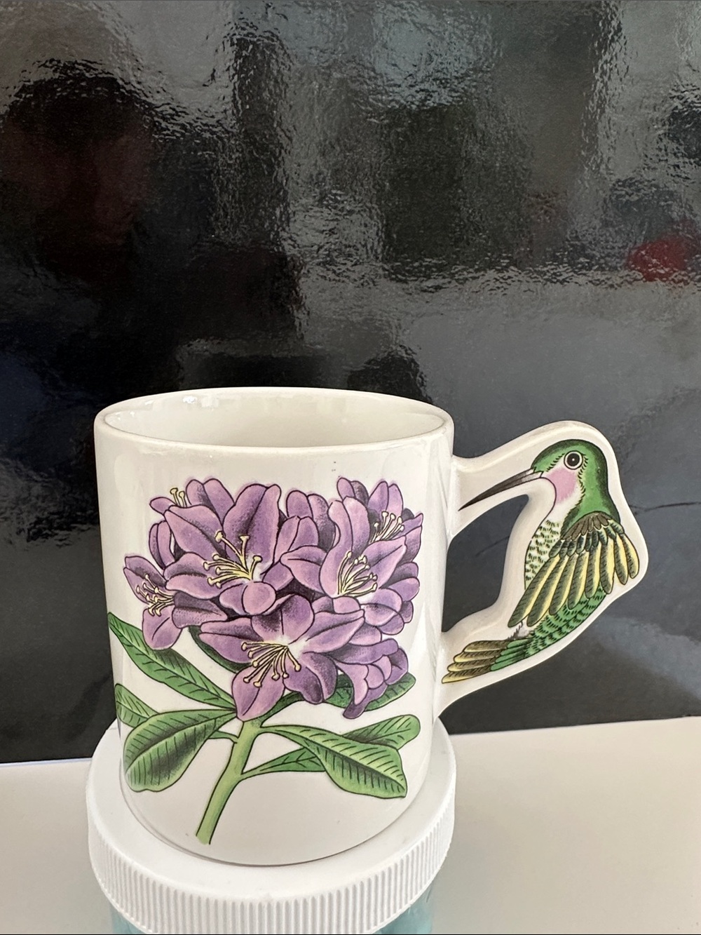 Vintage Floral Hummingbird Ceramic Mug - Purple Flower Accent
